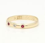 Vintage 14 karaat gouden ring met robijn en diamant, Sieraden, Tassen en Uiterlijk, Ringen, Vintage, 19 tot 20, Vintage, Vintage