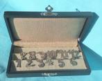 ZILVER ART DECO TAFELNUMMERS ALPACCA GLASHANGERS IN ETUI, Antiek en Kunst, Verzenden