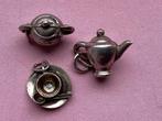 Leuke bedeltjes theepot, koffiepot & kop en schotel, zilver, Ophalen of Verzenden, Zilver