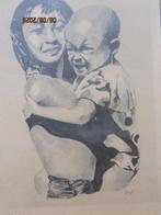 Ivonne Brill, Leuke tekening van 2 Kinderen, ingelijst, Antiek en Kunst, Ophalen