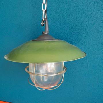 3 stuks! Industriële lamp kooilamp oud groen korflamp bully  beschikbaar voor biedingen
