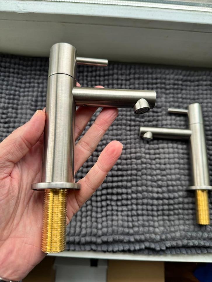 2 Hotbath Cobber Fonteinkranen - Geborsteld Nikkel, Doe-het-zelf en Verbouw, Sanitair, Nieuw, Kraan, Ophalen of Verzenden