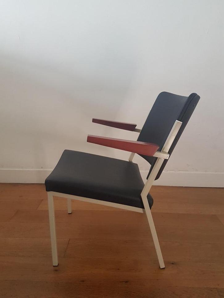 Set van 4 fauteuils van  Gispen voor Emmeinstaal, Huis en Inrichting, Fauteuils, Gebruikt, Hout, Leer, Metaal, 50 tot 75 cm, 75 tot 100 cm