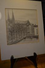 Potloodtekening Singel Amsterdam gesigneerd ER '89, Antiek en Kunst, Kunst | Tekeningen en Foto's, Ophalen of Verzenden