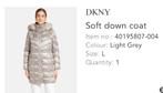 DKNY Damesjas - Gevuld met dons, Ophalen, Zo goed als nieuw, Maat 42/44 (L)