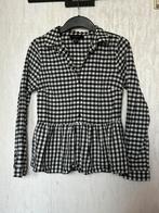 Zwart-wit geruite blouse met peplum – maat S, Ophalen of Verzenden, Zo goed als nieuw, Zwart