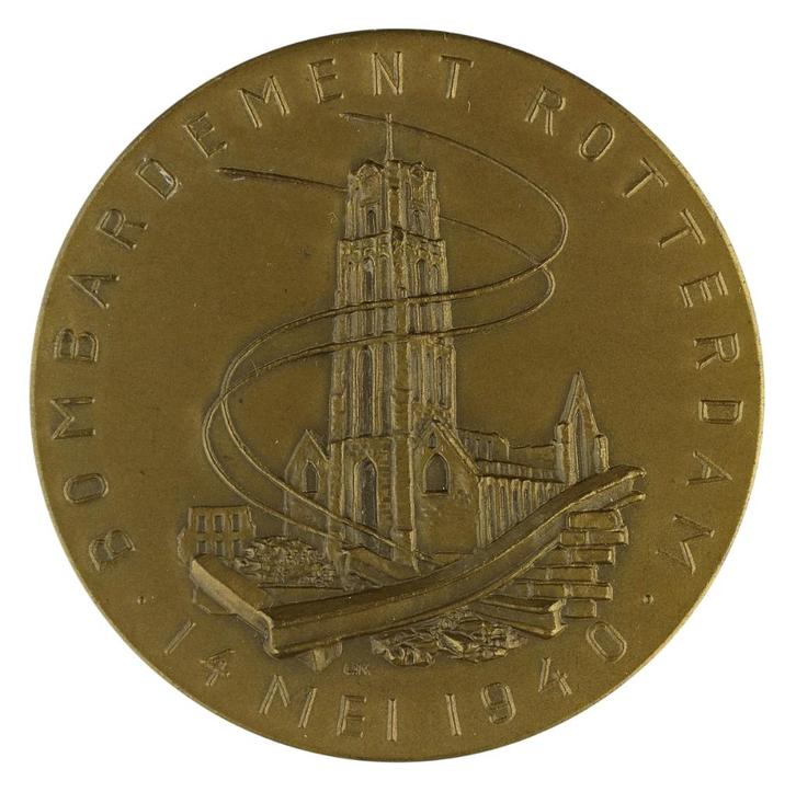 Penning VPK 1946 Cor van Kralingen : Bombardement Rotterdam, Postzegels en Munten, Penningen en Medailles, Brons, Nederland, Verzenden