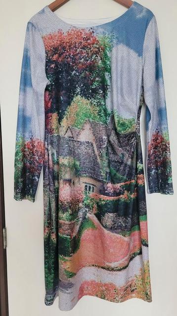 Jurk met schilderij print, mt L, travelstof beschikbaar voor biedingen
