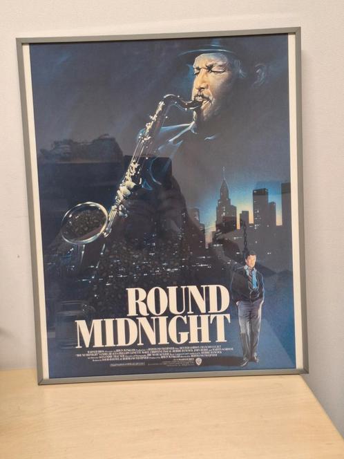 Een poster v.d. film "Round Midnight" uit 1986, Verzamelen, Posters, Gebruikt, Film en Tv, A1 t/m A3, Rechthoekig Staand, Met lijst