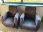 2 antraciet fauteuils van suede, Huis en Inrichting, Fauteuils, Ophalen, Gebruikt, 75 tot 100 cm, Stof