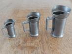 3 Tinnen maatbekers van engeltjes tin., Ophalen of Verzenden