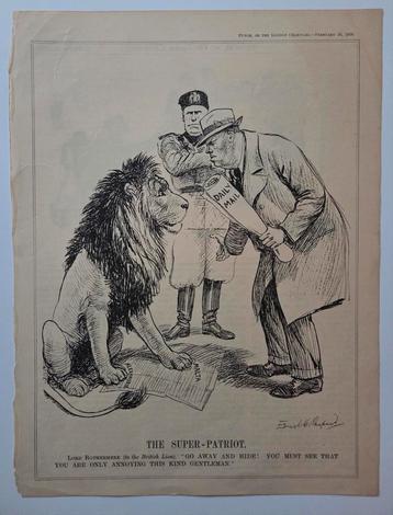 Vijf spotprenten met Mussolini uit Punch. 1935/1936. beschikbaar voor biedingen