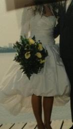 Laura Vitti trouwjurk van ivoorkleurige ruwe zijde, maat 38, Ophalen, Trouwjurk, Laura Vitti, Overige kleuren