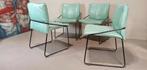 Set van 4 vintage postmodern leren Italiaans eetkamerstoelen, Ophalen, Tweedehands, Blauw, Tweedehands