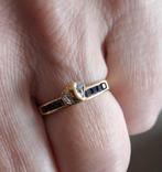 Pracht 18 karaats gouden dames ring, blauwsaffier & diamant., ., Ophalen of Verzenden, Zo goed als nieuw, Met edelsteen