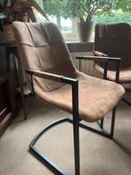 6 bruin cognac/ taupe kleurige eetkamerstoelen, Huis en Inrichting, Stoelen, Ophalen, Gebruikt, Bruin, Stof