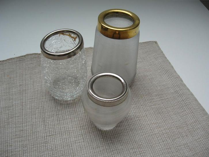 3 oude lepel vaasjes draadglas Craqule Crackle samen €15.00, Antiek en Kunst, Antiek | Glas en Kristal, Ophalen of Verzenden