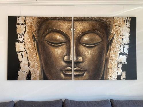 Unieke 2 Luiks Schilderij met Boeddha hoofd, Huis en Inrichting, Woonaccessoires | Schilderijen, Tekeningen en Foto's, Zo goed als nieuw