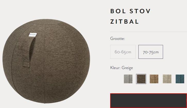 Vluv stov zitbal greige 75, Huis en Inrichting, Bureaustoelen, Zo goed als nieuw, Zwart, Ophalen