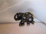 Broche olifant /zwart emaille met ice grijs rijnstenen, Met kristal, Overige materialen, Verzenden, Zwart