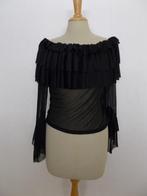Sexy transparante zwarte stretchy ruches top! L, Verzenden, Zwart, Maat 42/44 (L), Zo goed als nieuw