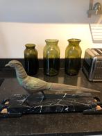 Antiek  bronzen fazant op marmer voetststuk, Antiek en Kunst, Ophalen