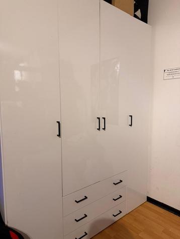 Kleding kast 4 deurs 3 lades wit glans