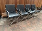 4 design stoelen echt leer en rvs, grijs, Huis en Inrichting, Stoelen, Ophalen, Leer, Zo goed als nieuw, Vier