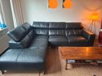 Zwart leren hoekbank, Huis en Inrichting, Banken | Bankstellen, Ophalen, Gebruikt, Hoekbank, Leer