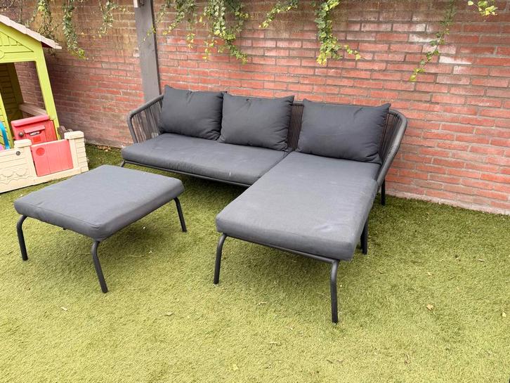 Loungeset / tuinset (gebruikt), Tuin en Terras, Tuinsets en Loungesets, Gebruikt, Loungeset, Kunststof, 5 zitplaatsen, Bank, Hocker