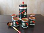 Houten pot met deksel, bekers en lepel, Huis en Inrichting, Ophalen of Verzenden
