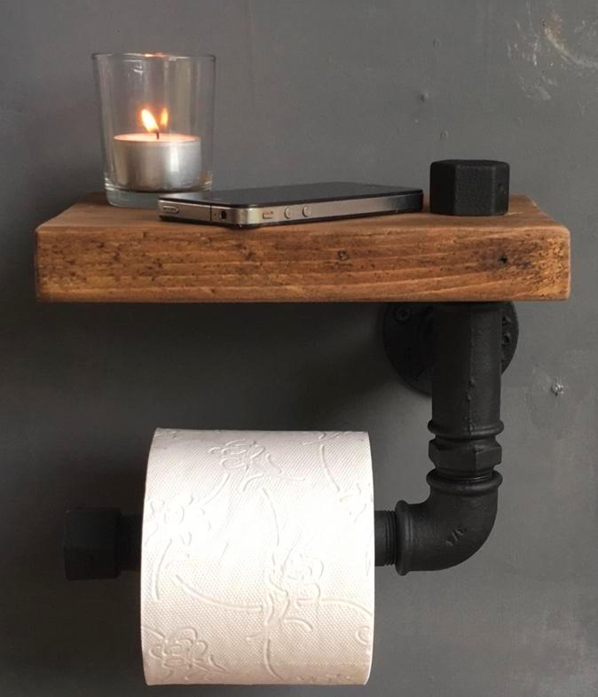 Industriële Toiletrolhouder met Plank, Huis en Inrichting, Badkamer | Badtextiel en Accessoires, Nieuw, Overige typen, Zwart, Ophalen of Verzenden