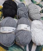 6 bollen wol, wit/grijs/zwart, Ophalen of Verzenden, Zo goed als nieuw, Breien of Haken, Wol of Garen