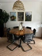 Mangohout tafel rond 150cm + stoelen (6x), Huis en Inrichting, Tafels | Eettafels, Ophalen, 100 tot 150 cm, Rond, 200 cm of meer