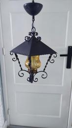 Vintage hanglamp metaal paars glas geel, Huis en Inrichting, Lampen | Hanglampen, Gebruikt, Ophalen of Verzenden, 50 tot 75 cm
