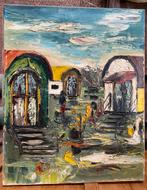 Schilderij van woonwagens of huifkarren, Antiek en Kunst, Ophalen of Verzenden