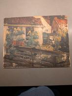 Schilderij met huis en bloemen, Ophalen of Verzenden