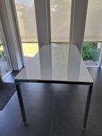 Eettafel met wit glazen blad. 180x85 cm, Huis en Inrichting, Tafels | Eettafels, Ophalen, Gebruikt, 50 tot 100 cm, Vijf personen of meer