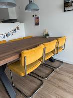 6x Okergele ribstof stoel/ buis stoelen - nette staat!, Huis en Inrichting, Stoelen, Ophalen, Gebruikt, Overige kleuren, Eén