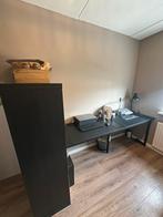Zwart bureau (200x60) met kast (147x77) - LINNMON + KALLAX, Ophalen, Zo goed als nieuw, Bureau