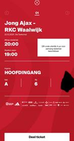 Jong ajax RKC waalwijk, Tickets en Kaartjes, Sport | Voetbal, Losse kaart, Eén persoon, December