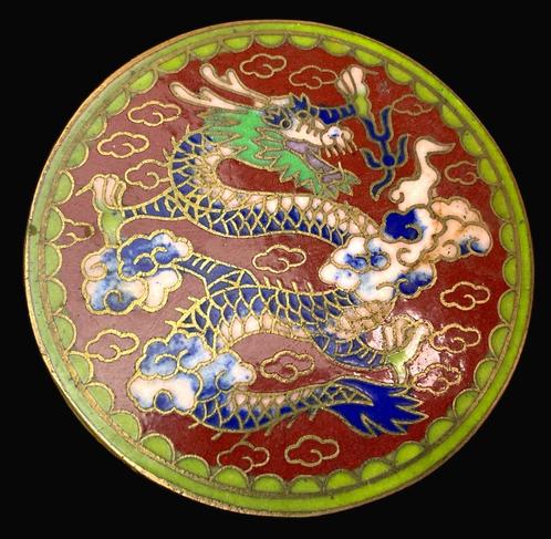 Chinese cloisonné doos draak onsterfelijkheid emaille, Antiek en Kunst, Antiek | Emaille, Ophalen of Verzenden