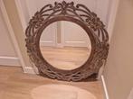Ronde spiegel met bruine houten sierlijst 90 cm, Huis en Inrichting, Woonaccessoires | Spiegels, Ophalen, Rond, Zo goed als nieuw