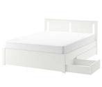 Ikea bed met opbergruimte, Ophalen, Wit, Tweepersoons, 140 cm