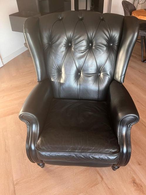 Relax fauteuil zwart leer, Huis en Inrichting, Fauteuils, Zo goed als nieuw, 75 tot 100 cm, Ophalen