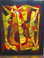 Prachtig antiek Glas in lood mozaïek kunstwerk in frame €149, Doe-het-zelf en Verbouw, Glas en Ramen, Ophalen of Verzenden, Minder dan 80 cm