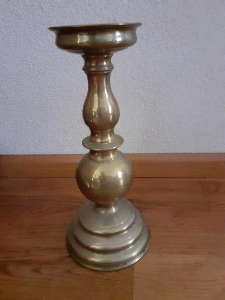 Antieke Messing kandelaar,  31,5 cm hoog., Antiek en Kunst, Antiek | Kandelaars, Koper of Brons, Ophalen of Verzenden