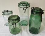 4x Vintage grote weckpotten groen glas met ijzer, Antiek en Kunst, Ophalen of Verzenden