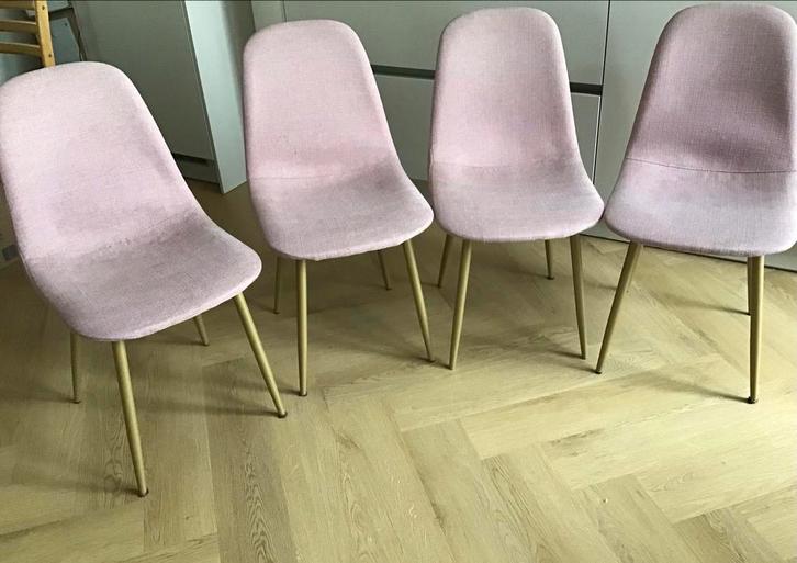 Set van 4 roze eetkamerstoelen Jysk, Huis en Inrichting, Stoelen, Gebruikt, Vier, Overige kleuren, Ophalen of Verzenden