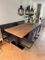 Complete eethoek: Eiken eettafel + 3 stoelen + zitbank, Huis en Inrichting, Tafels | Eettafels, Ophalen, 200 cm of meer, 50 tot 100 cm